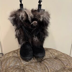Pajar Black and Brown Fur Winter Boots
